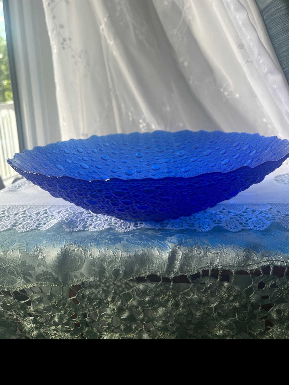 Blue Textured Art Glass Centerpiece Bowl
